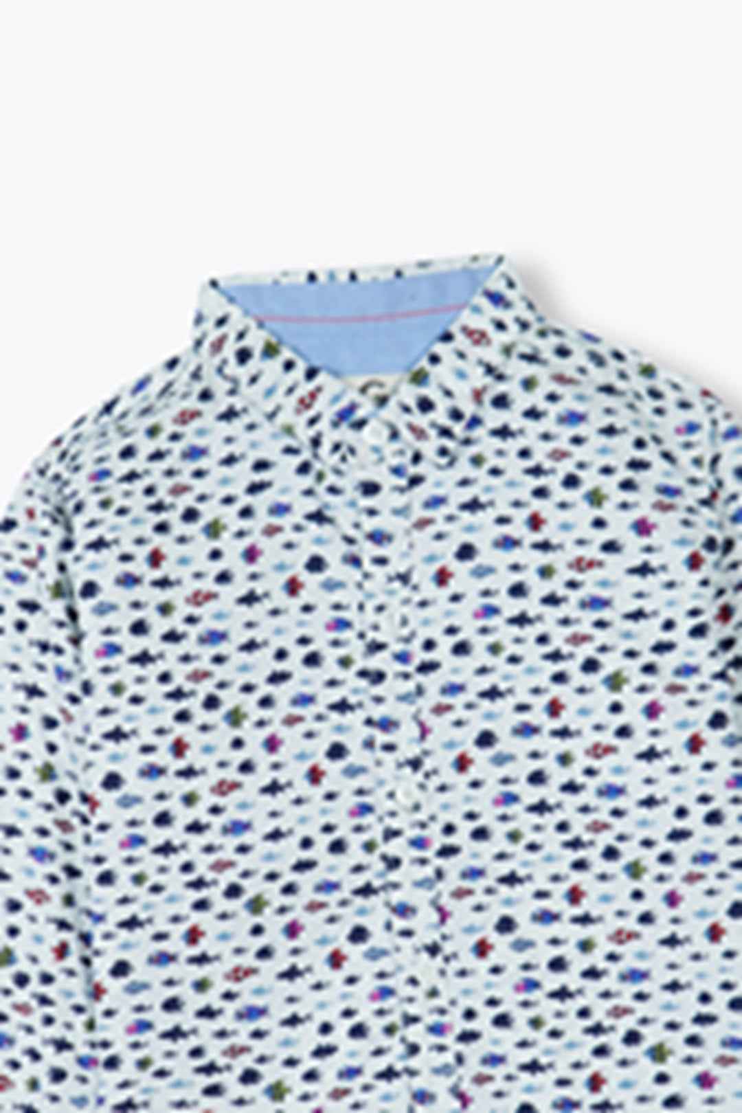Boys Summer Cotton Shirt with Trendy Fish Print - Long Sleeve