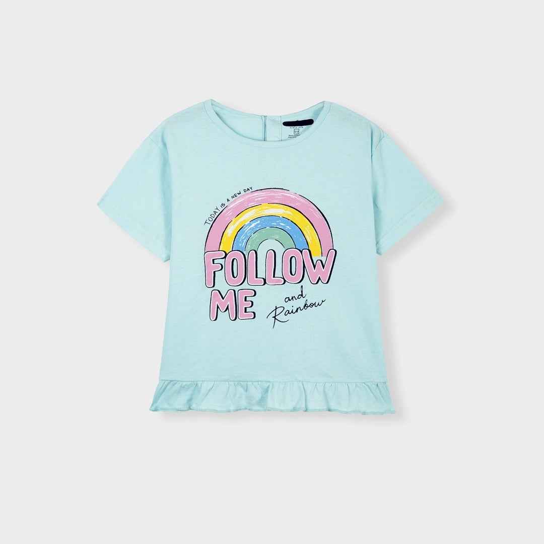 Girls' Rainbow T-Shirt β Cute & Stylish "Follow Me and Rainbow" Design