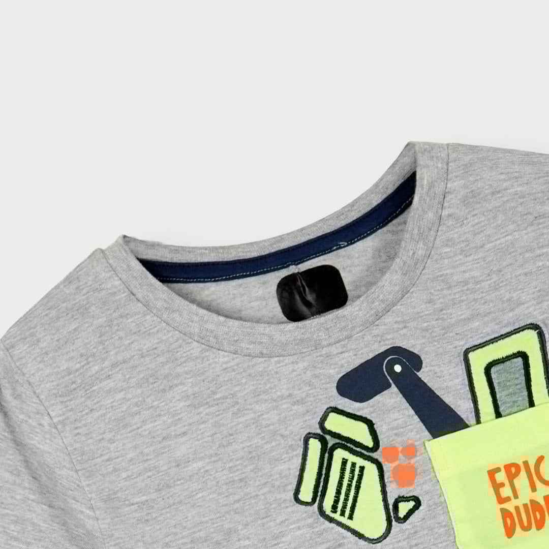 Boys Epic Dude T-Shirt – Grey Pocket Tee for Summer Fun Wear