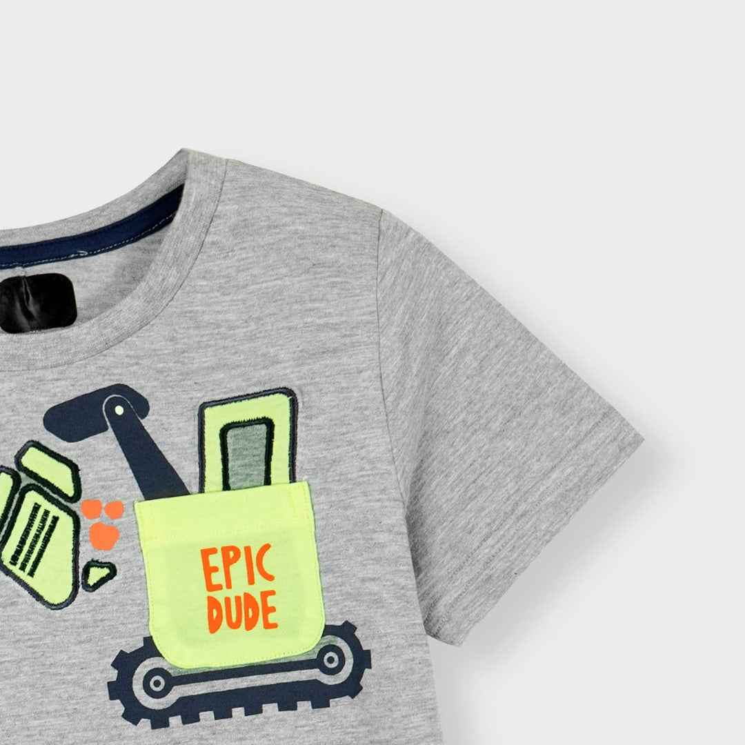 Boys Epic Dude T-Shirt – Grey Pocket Tee for Summer Fun Wear