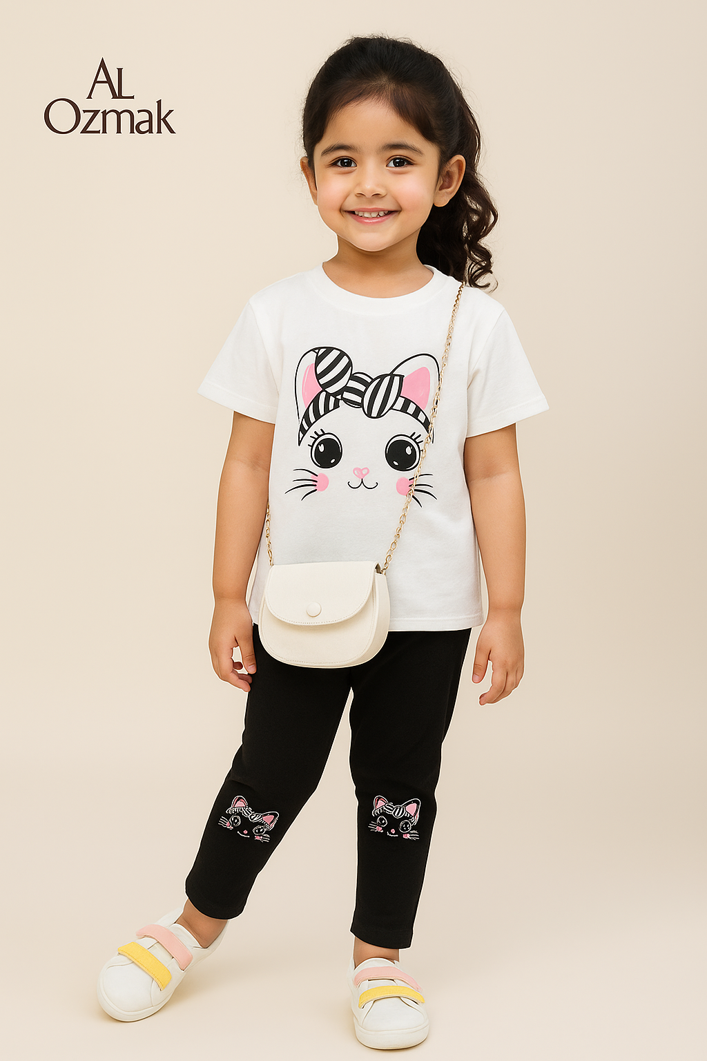 Cute Cat T-Shirt Set for Girls - Cotton Top & Trouser Summer Outfit