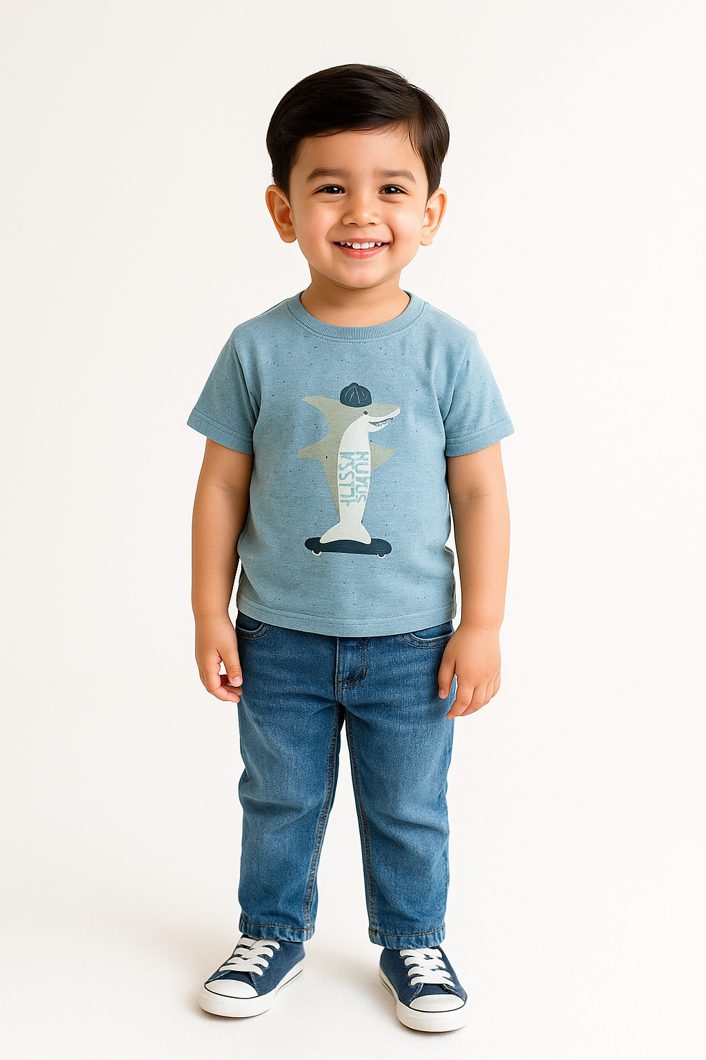 Boys Skater Shark T-Shirt - Cool Blue Summer Style