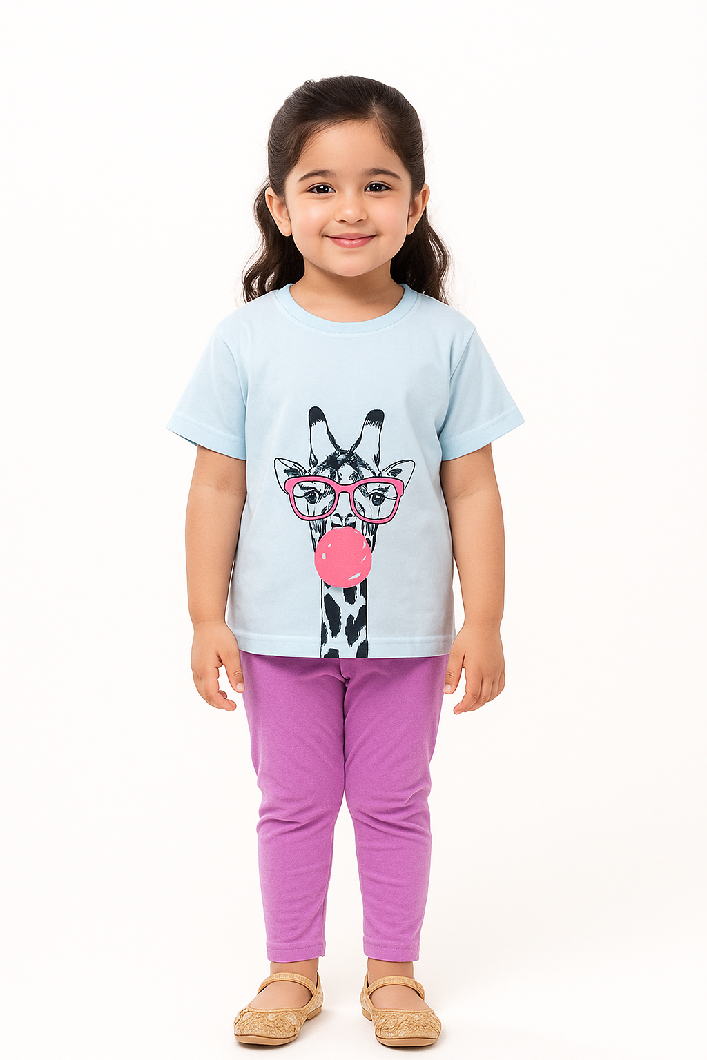 Kids Giraffe Summer Outfit – Trendy Cotton T-Shirt & Leggings Set for Kids