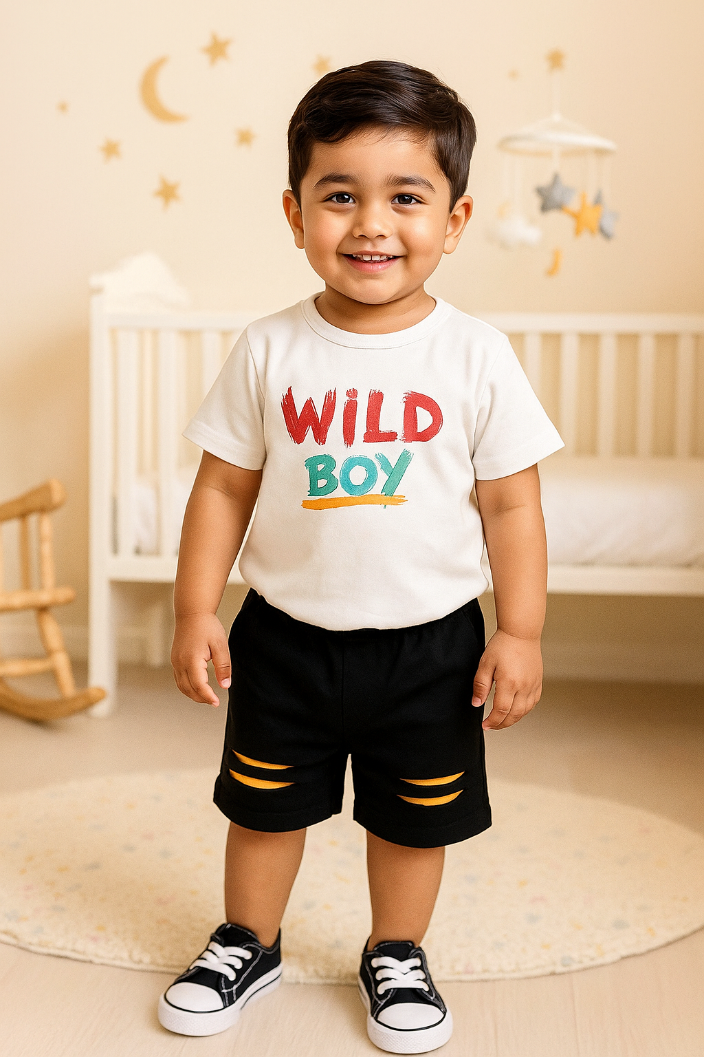 Wild Boy Summer Outfit – Trendy Cotton T-Shirt & Shorts Set for Boys