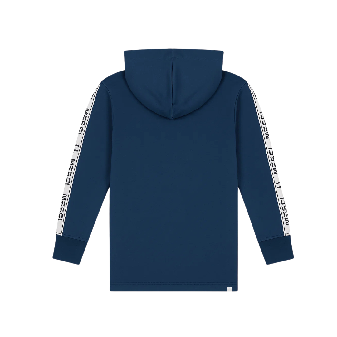 Trendy Blue Hoodie with Logo – White Stripes Stylish Zip-Up - Alozmak