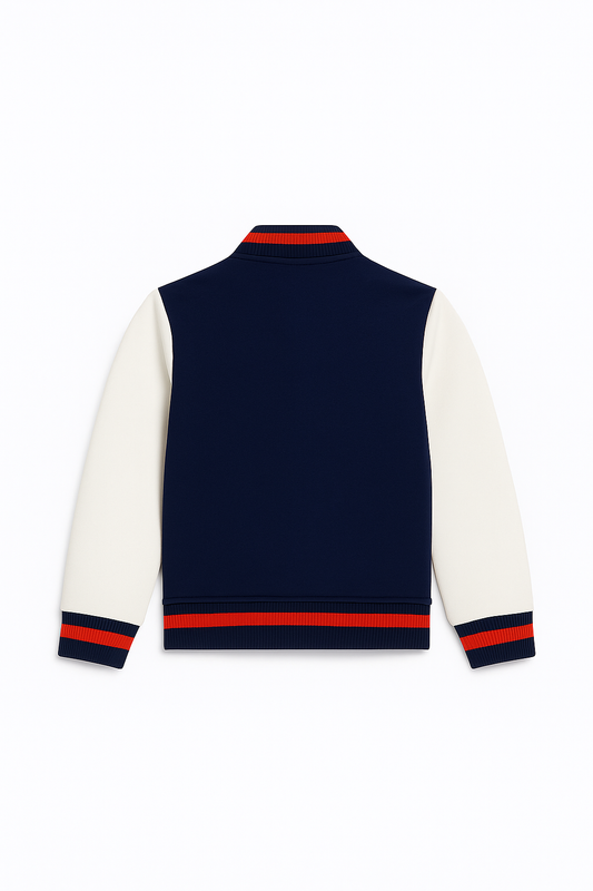 Varsity Jacket Winter Fashion - Wild Dude Navy, White & Red Contrast - Alozmak