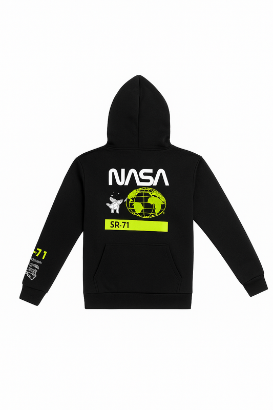 Trendy NASA SR-71 Hoodie - Black with Neon Print - Alozmak