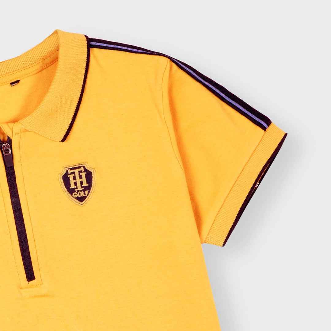 Kids Yellow Polo T-Shirt - Classic Zip Collar Summer Tee for Boys and Girls
