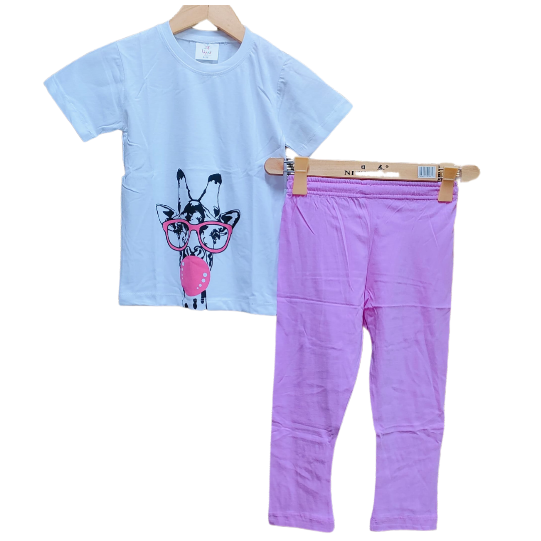 Kids Giraffe Summer Outfit – Trendy Cotton T-Shirt & Leggings Set for Kids