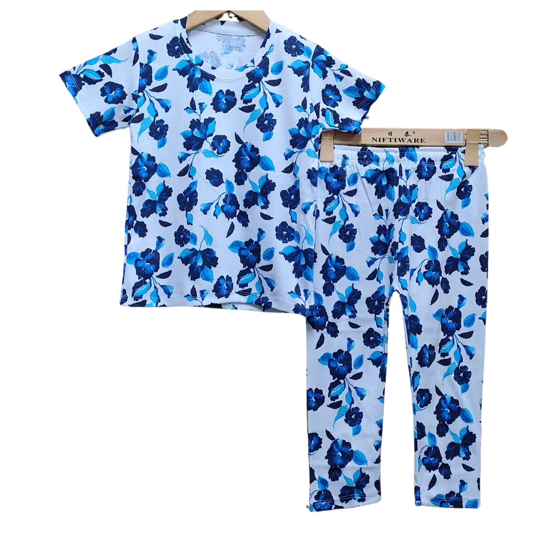 Trendy Blue Floral Kids Set – Cotton Set for Children