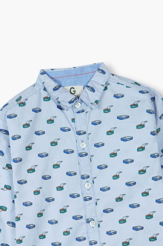 Boys' Light Blue Shirt – Trendy & Comfortable Cotton Print