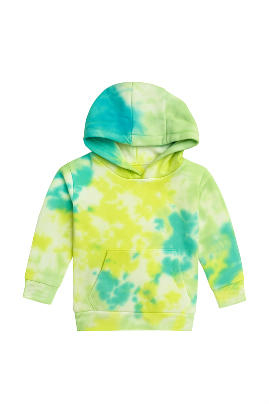 Tie-Dye Pullover Hoodie - Green & Blue - Cozy Winter Collection - Alozmak