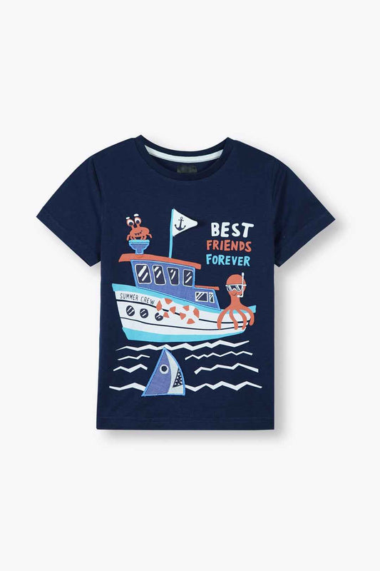Kids Nautical Summer T-Shirt with Best Friends Forever Crab & Octopus Print