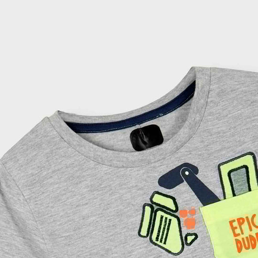 Boys Epic Dude T-Shirt – Grey Pocket Tee for Summer Fun Wear
