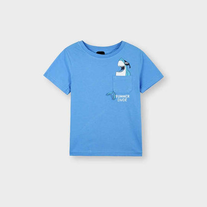 Boys Shark Pocket T-Shirt – Cool Blue Summer Dude Design