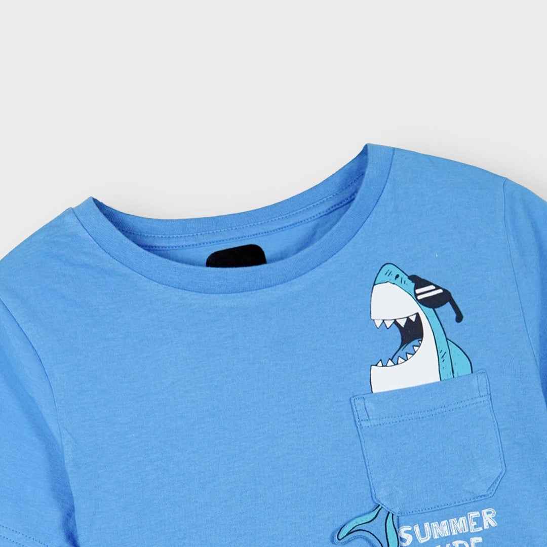 Boys Shark Pocket T-Shirt – Cool Blue Summer Dude Design