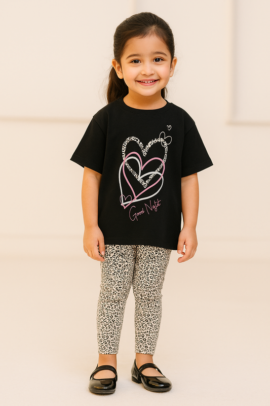Girls' Cotton Summer Set – Trendy Black Outfit for Girls