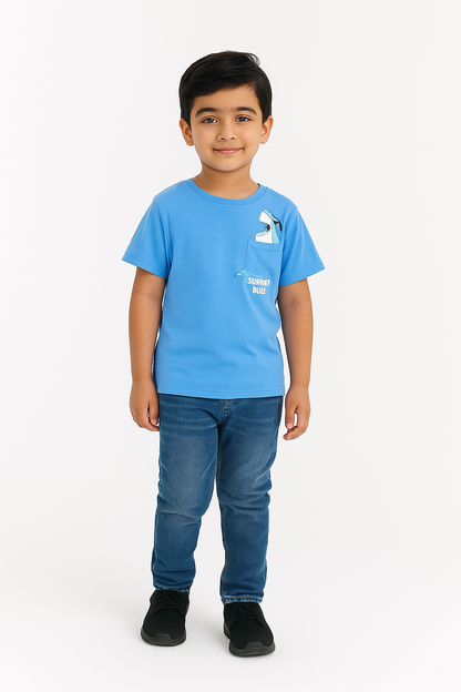 Boys Shark Pocket T-Shirt – Cool Blue Summer Dude Design