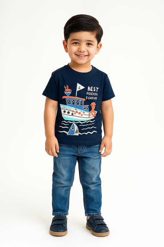Kids Nautical Summer T-Shirt with Best Friends Forever Crab & Octopus Print