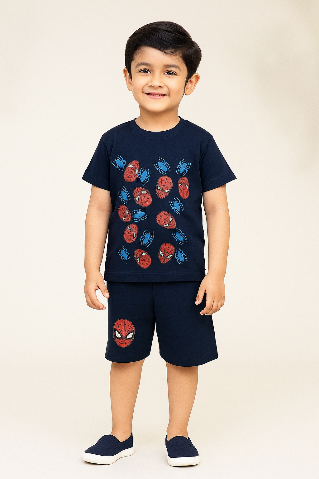 Boys Spidey Print Co-Ord Set - Navy Blue Summer Outfit by Alozmak