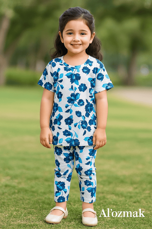 Trendy Blue Floral Kids Set – Cotton Set for Children