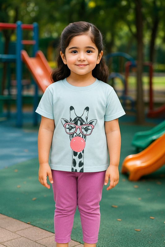 Kids Giraffe Summer Outfit – Trendy Cotton T-Shirt & Leggings Set for Kids