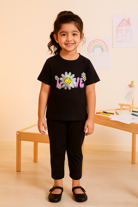 Girls Summer Cotton Outfit - LOVE Daisy Print Set