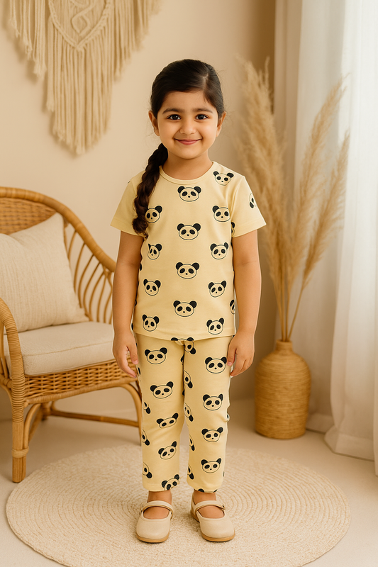 Trendy Panda Print Kids' Summer Set - Cotton Collection