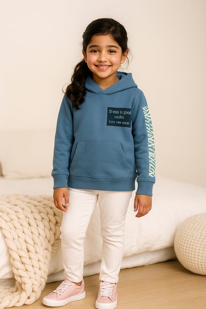Stylish Blue Pullover Hoodie with Sleeve Print - Perfect Winter Wear