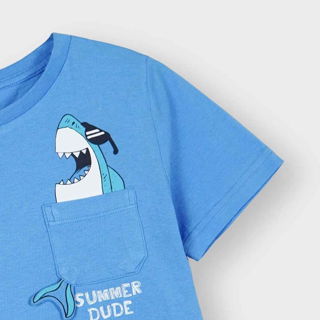Boys Shark Pocket T-Shirt – Cool Blue Summer Dude Design