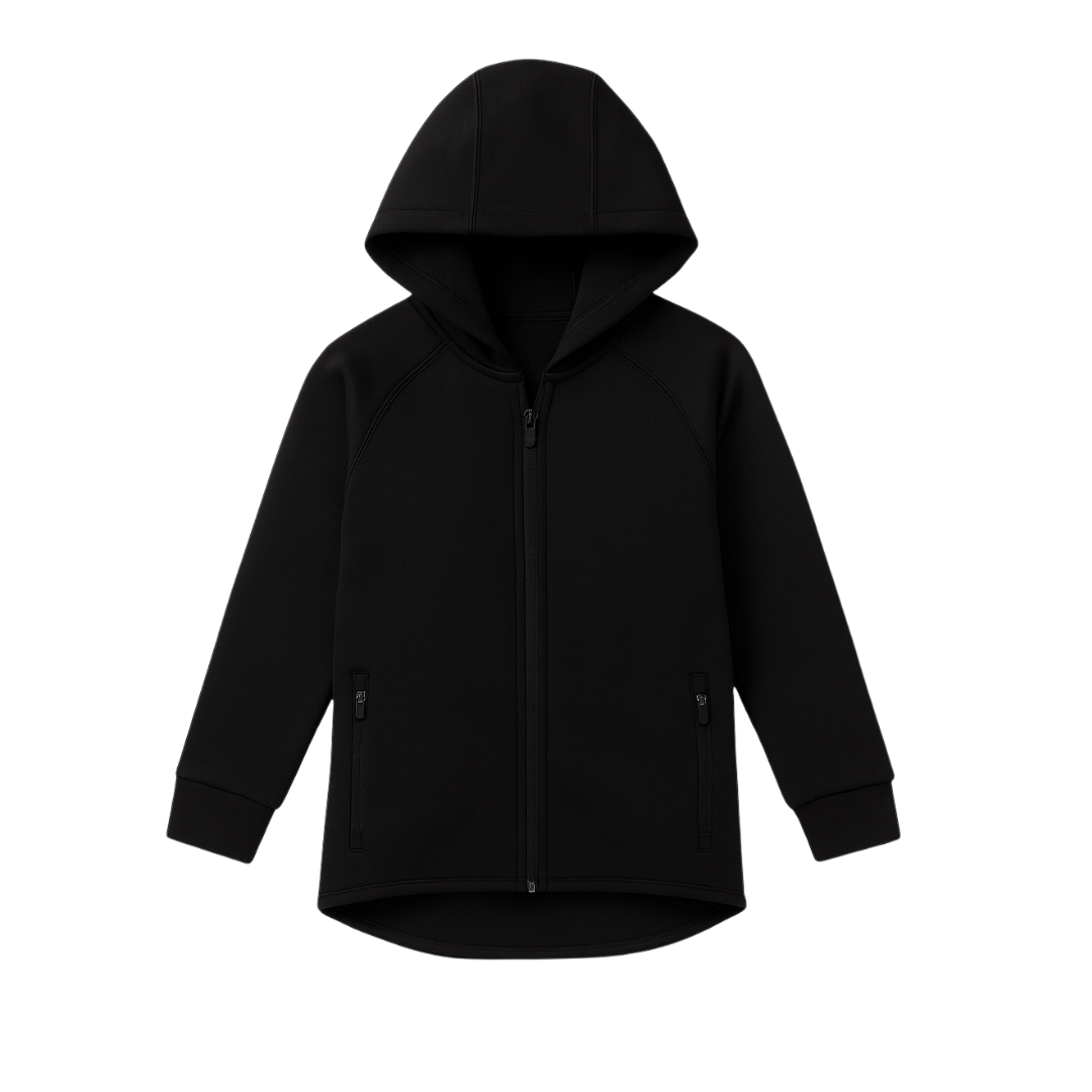 Classic Black Winter Hoodie for Kids - Cozy Zip-Up Style for Cold Days