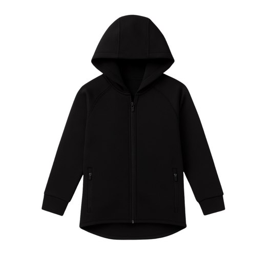 Classic Black Winter Hoodie for Kids - Cozy Zip-Up Style for Cold Days