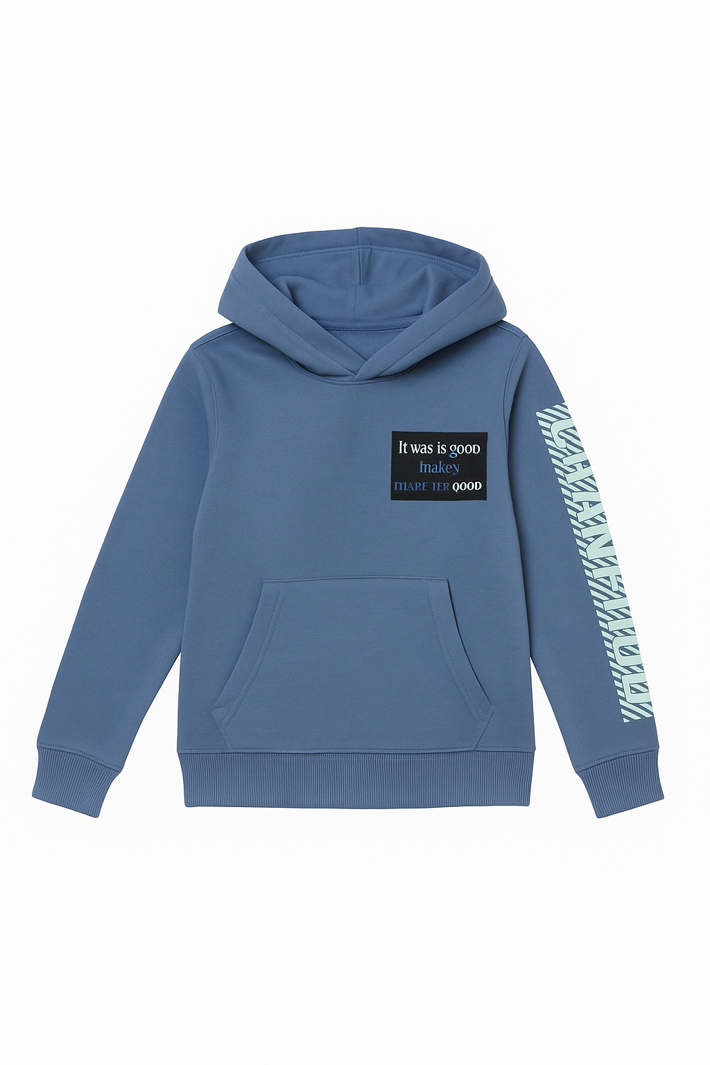 Stylish Blue Pullover Hoodie with Sleeve Print - Perfect Winter Wear - Alozmak
