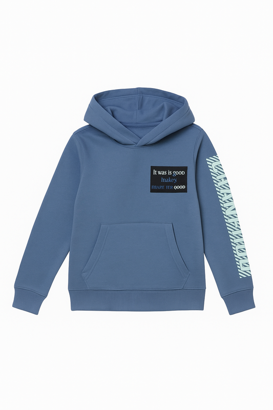 Stylish Blue Pullover Hoodie with Sleeve Print - Perfect Winter Wear - Alozmak
