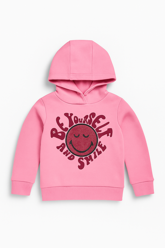 Girls Pink “Be Yourself & Smile” Winter Hoodie