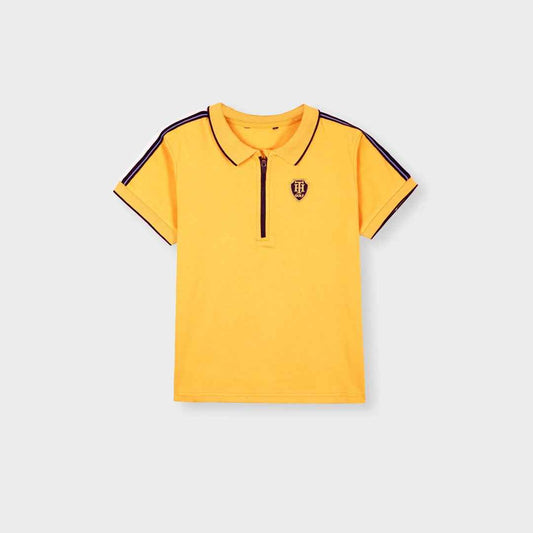 Kids Yellow Polo T-Shirt - Classic Zip Collar Summer Tee for Boys and Girls