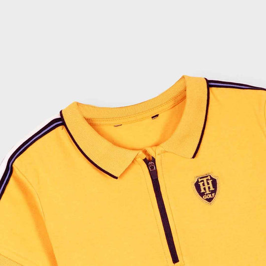 Kids Yellow Polo T-Shirt - Classic Zip Collar Summer Tee for Boys and Girls