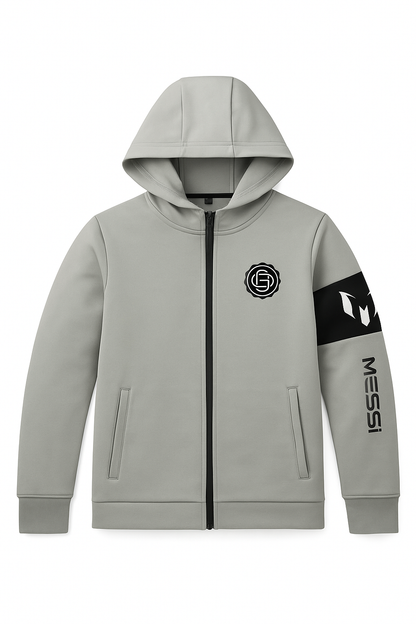 Messi Grey Zip Hoodie - Elite Sleeve Winter Collection - Alozmak