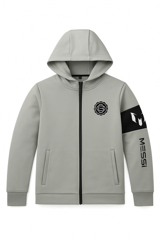 Messi Grey Zip Hoodie - Elite Sleeve Winter Collection - Alozmak