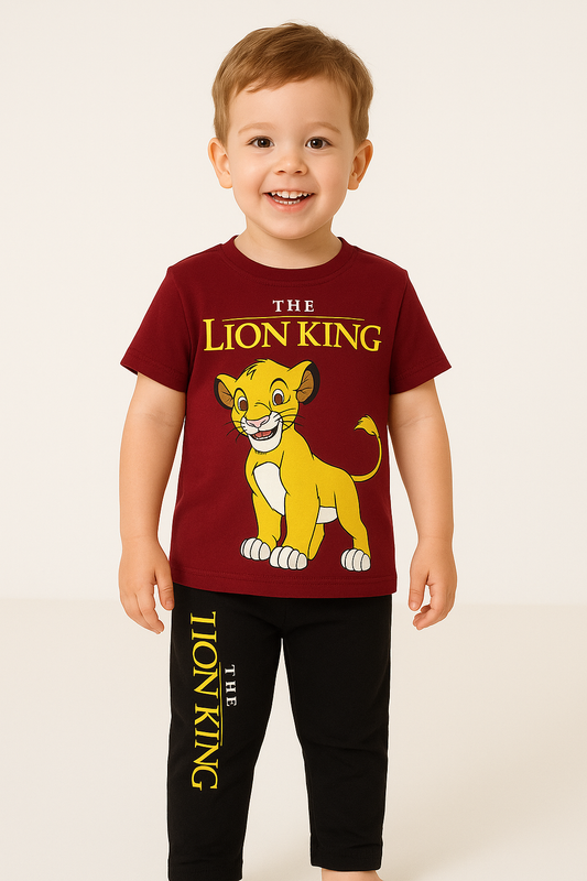 Lion King Kids Cotton Set - Trendy & Comfortable Maroon & Black Outfit