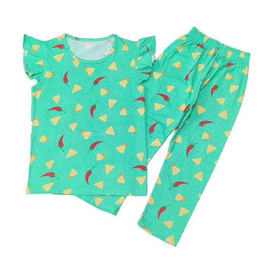 Trendy Kids Cotton Pajama Set – Chili & Nachos Print Summer Wear