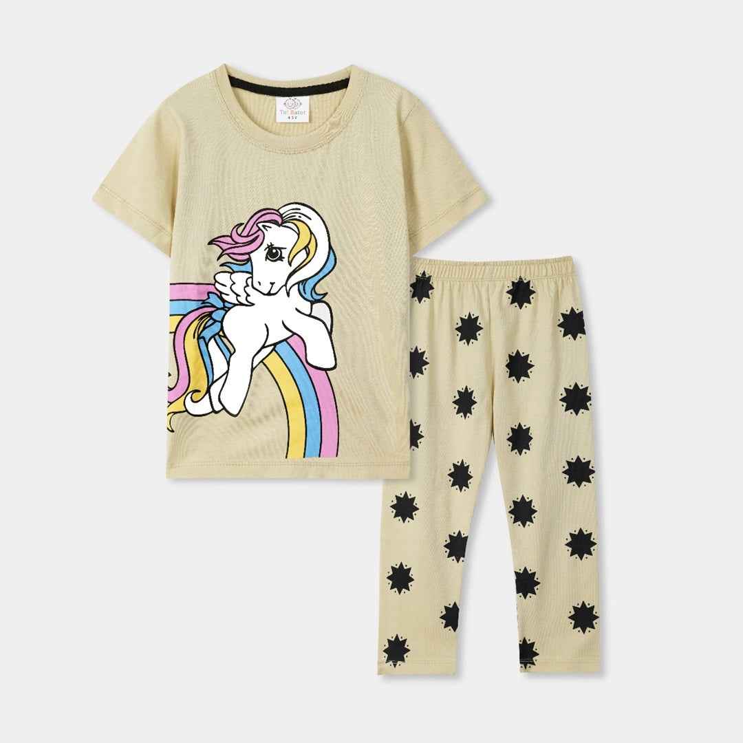 Kids Unicorn Outfit - Summer Cotton Unicorn Print T-Shirt & Star Print Pajama Set
