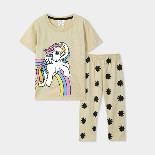 Kids Unicorn Outfit - Summer Cotton Unicorn Print T-Shirt & Star Print Pajama Set