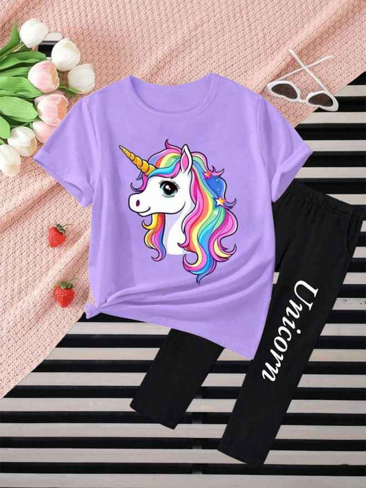 Unicorn Kids Summer Outfit - Trendy Cotton T-Shirt & Pants Set for Kids