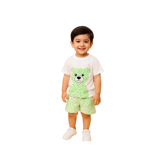 Trendy Kids Bear Print Summer Outfit – Cotton T-Shirt & Shorts Set