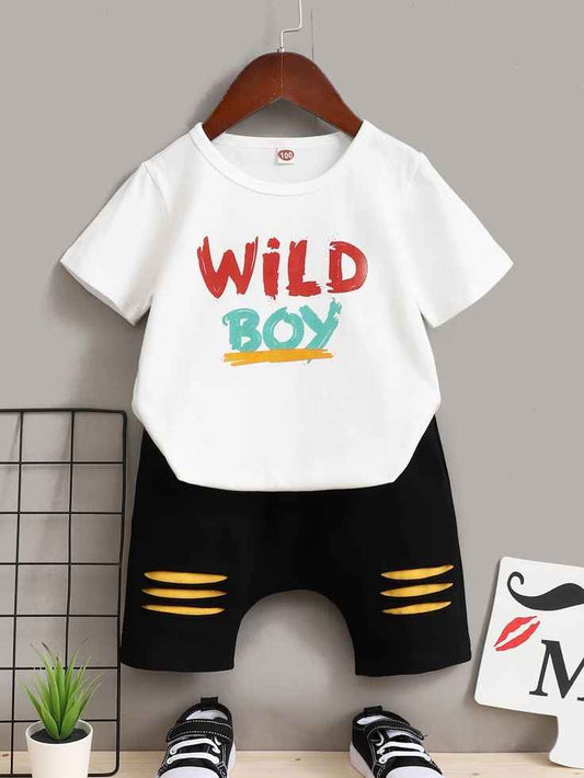 Wild Boy Summer Outfit – Trendy Cotton T-Shirt & Shorts Set for Boys
