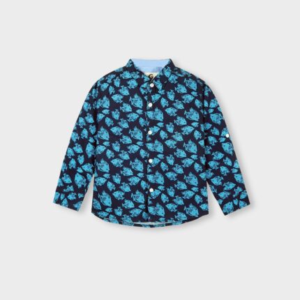 Kids Navy Blue Cotton Shirt with Fish Print – Summer Casual Wear