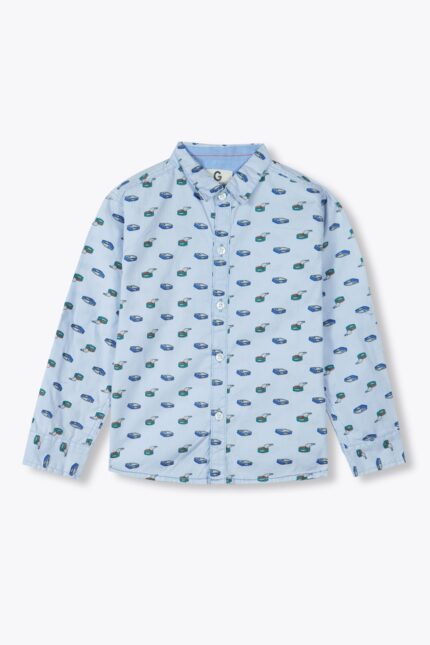 Boys' Light Blue Printed Cotton Shirt – Trendy & Comfortable