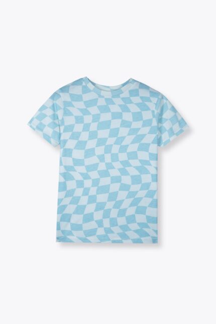 Alozmak Kids Trendy Summer T-Shirt – Blue Optical Checkered Print