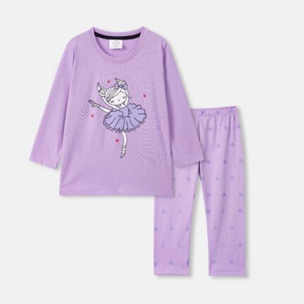 Girls' Lavender Ballerina Cotton Pajama Set – Summer Collection